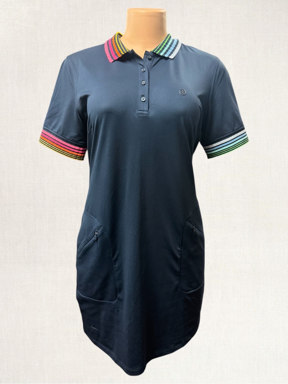 G FORE Navy Polo Dress with Rainbow Trim